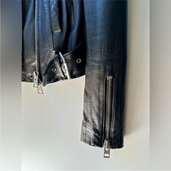 EUC AllSaints Ayers Slim Fit Leather Biker Moto Jacket Black, Size US 6 - Picture 6 of 10